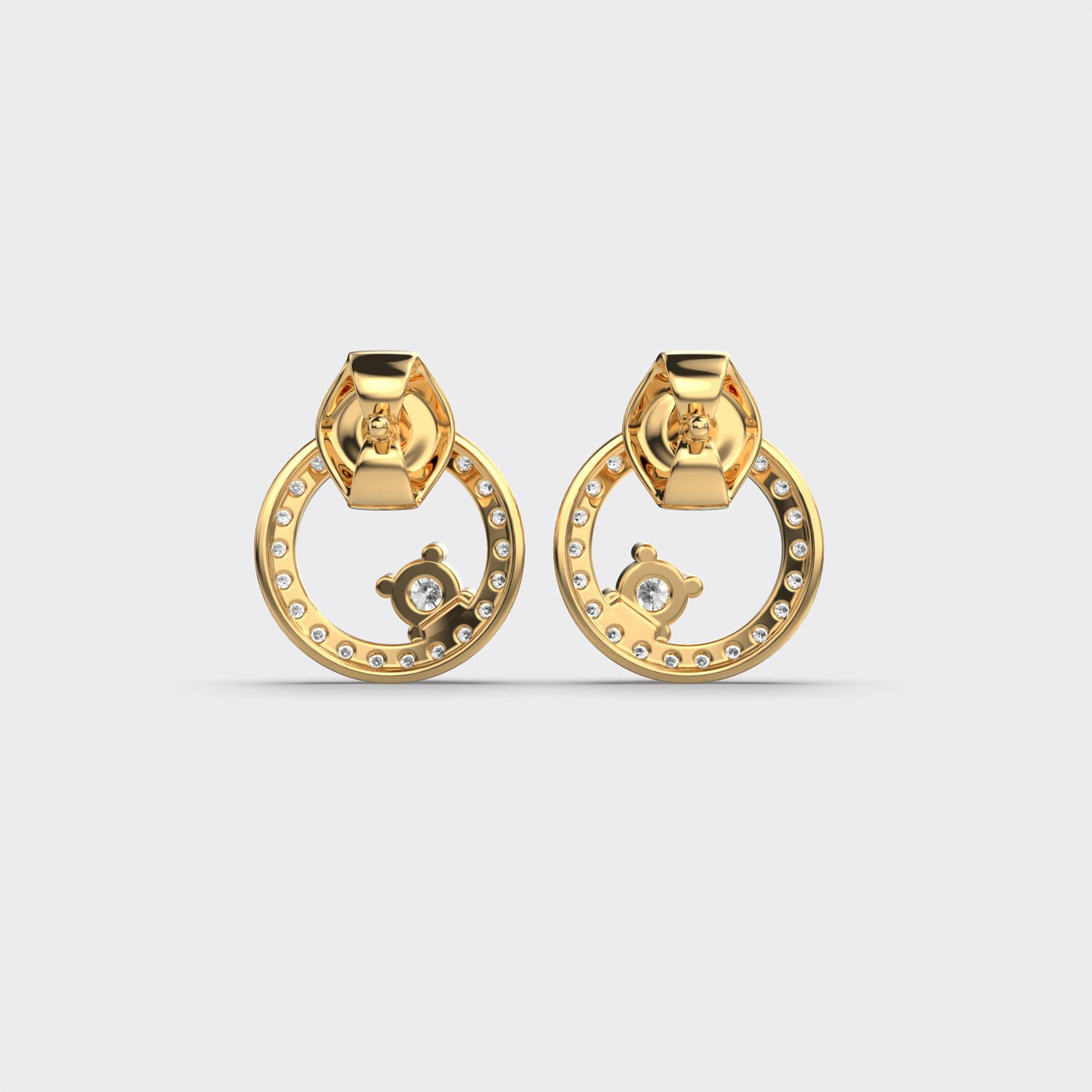 18K Gold Pave Open Circle Lab Grown Diamond Stud Earrings | Modern Luxury Earrings