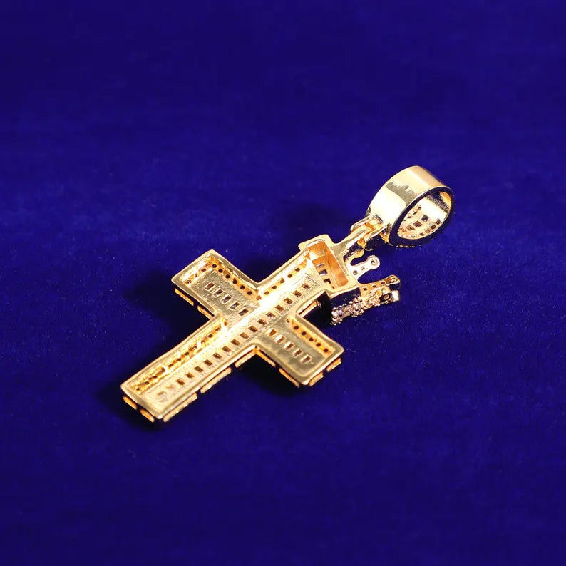 Hip Hop Crown Cross Pendant 925 Sterling Silver Moissanite
