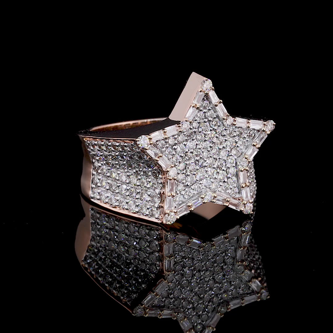 Hip Hop Micro Pave Moissanite Ring Round & Baguette Cut 925 Sterling Silver