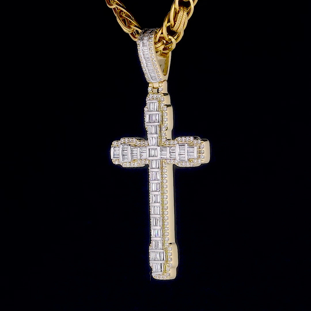 Designer Cross Pendant 925 Sterling Silver Yellow Gold Finish Hip Hop Pendant